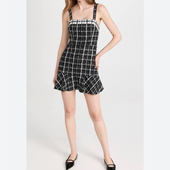 Alice + Olivia Kaidra Square Neck black & white tweed Dress size 12 NWT - Picture 1 of 11